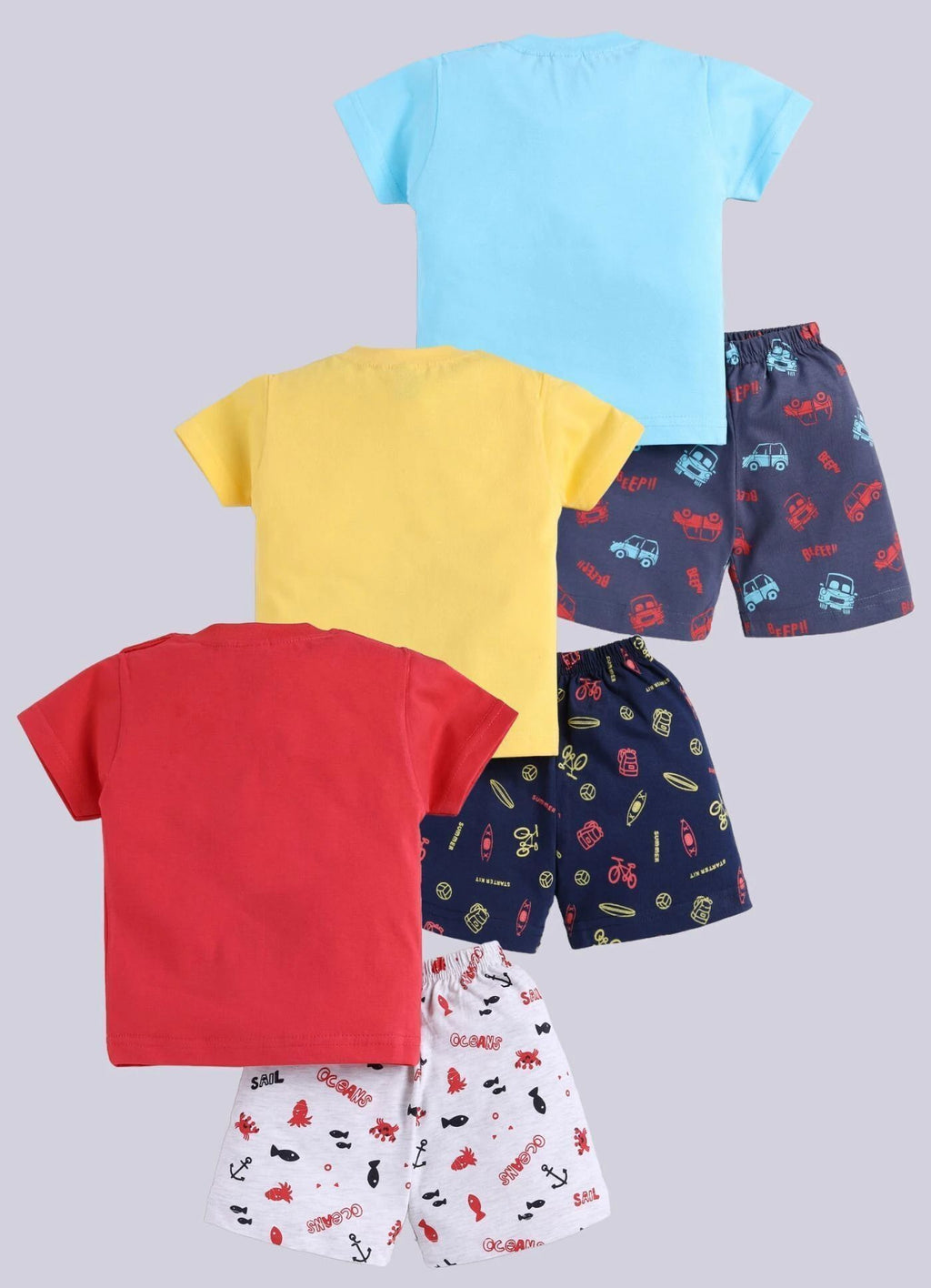 Mars Infiniti Baby Boys Casual T-shirt Shorts (Sky Blue, Red, Yellow)