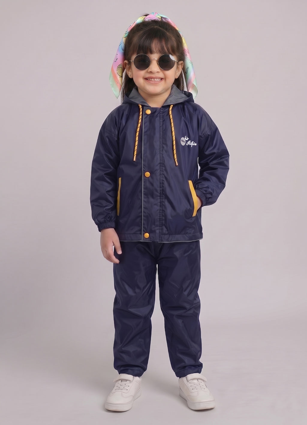 Mars Infiniti Solid Polyester Raincoat and Pant Set for Girls (Blue)