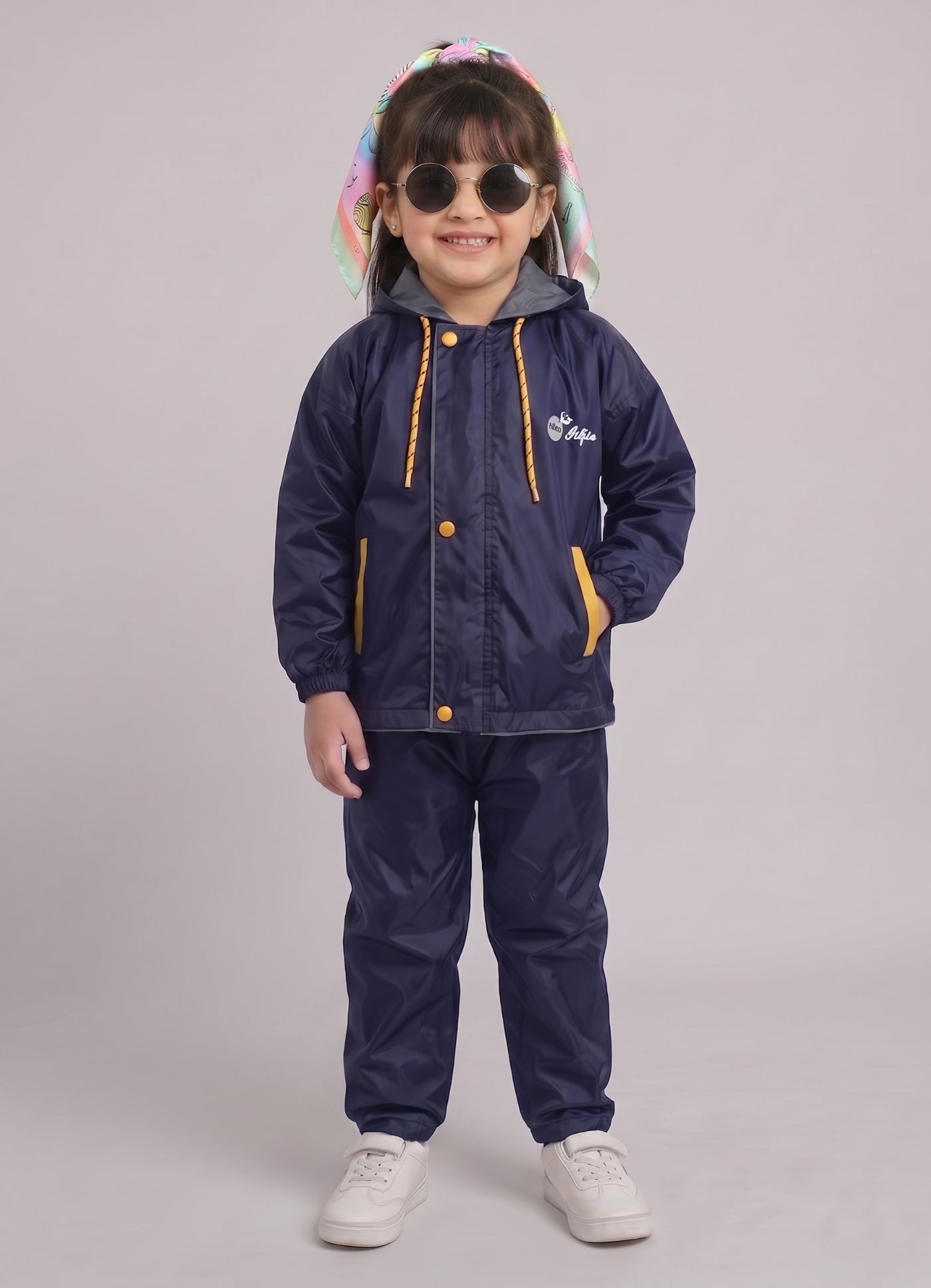 Mars Infiniti Solid Polyester Raincoat and Pant Set for Girls (Blue)