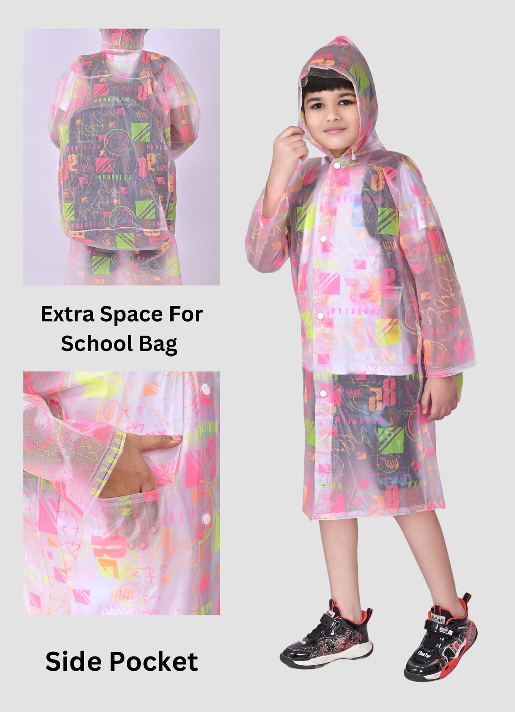 Mars Infiniti Self Design Boys and Girls Raincoat, yellow pink, All Over Print, PVC Plastic