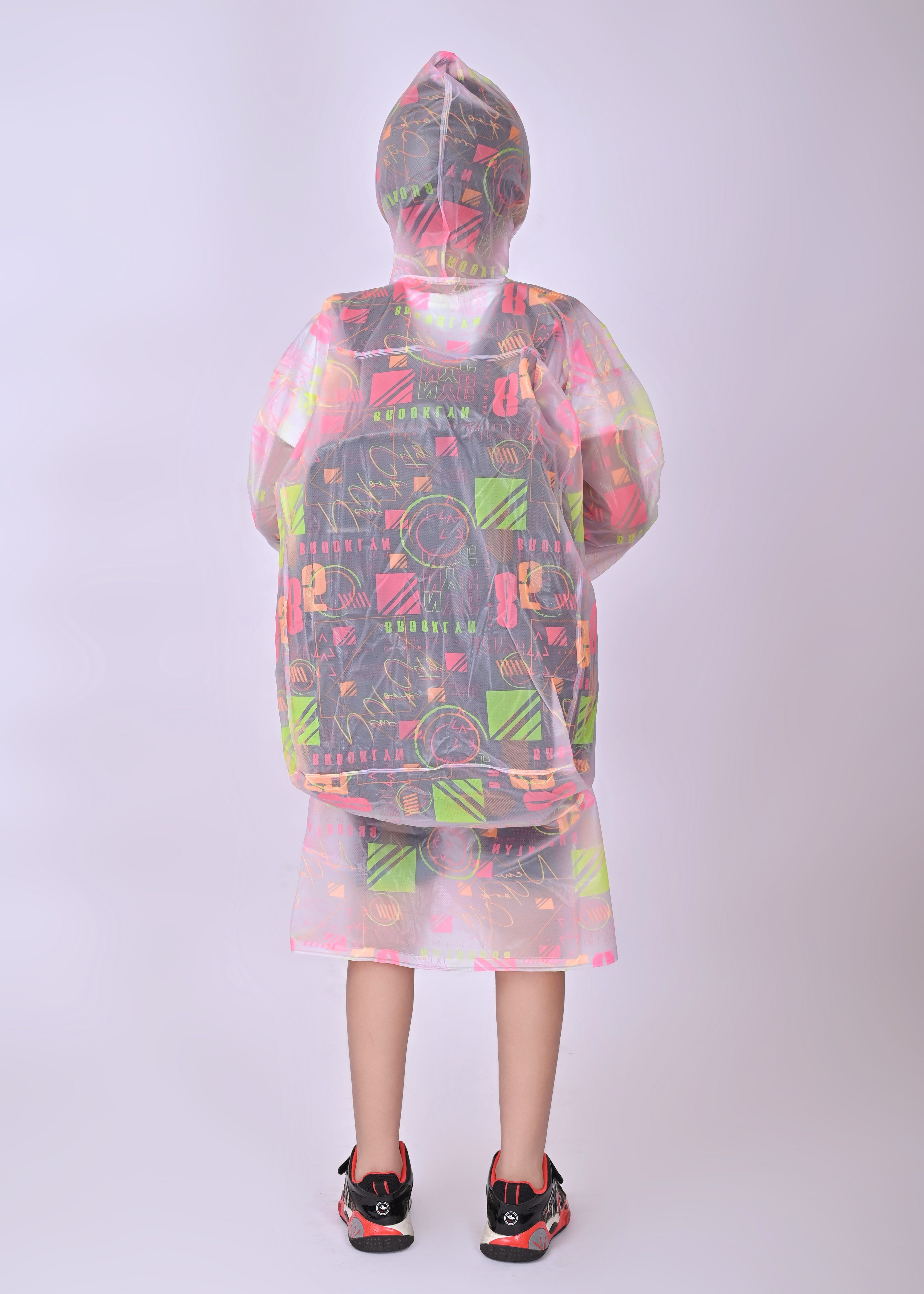 Mars Infiniti Self Design Boys and Girls Raincoat, yellow pink, All Over Print, PVC Plastic