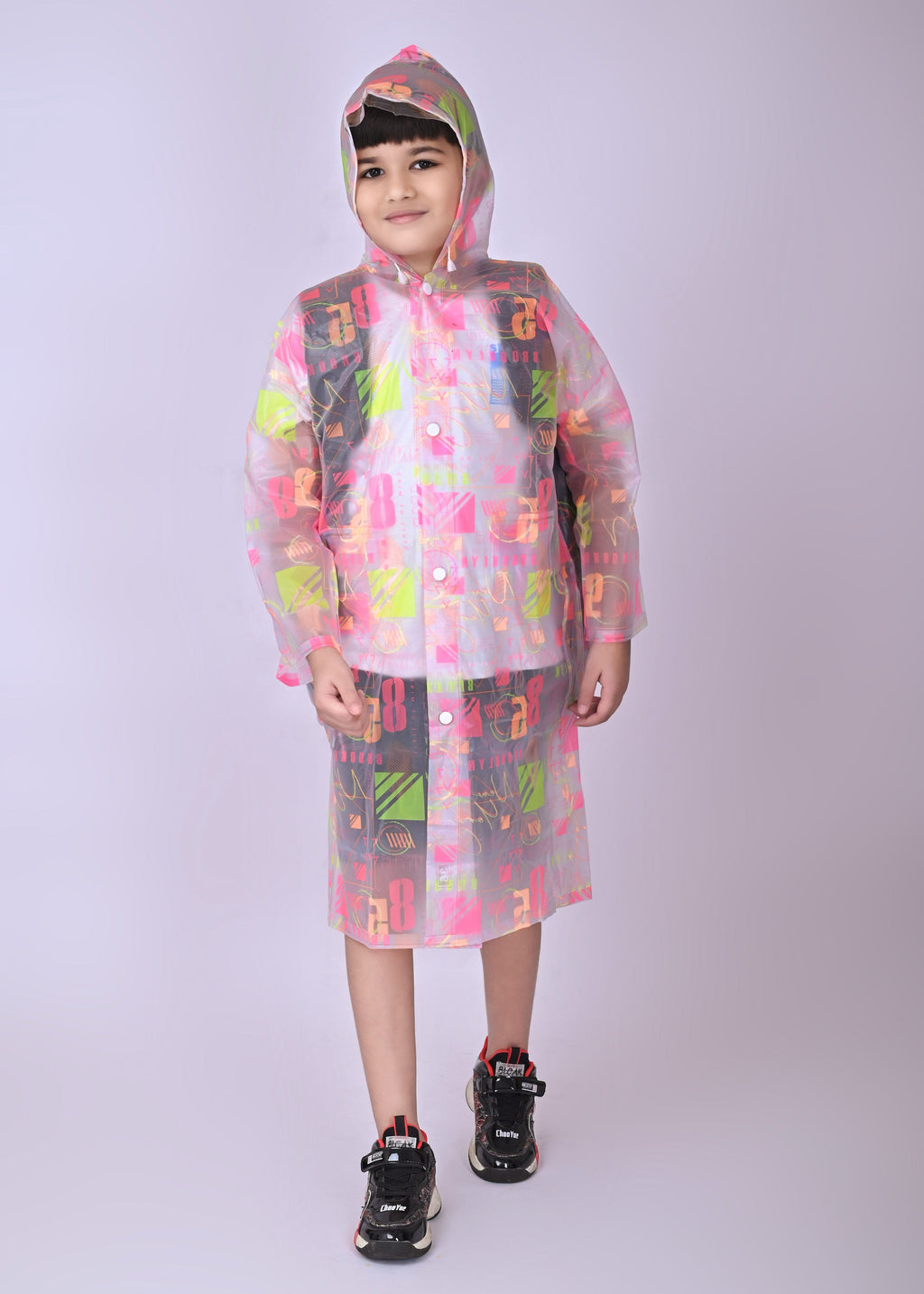 Mars Infiniti Self Design Boys and Girls Raincoat, yellow pink, All Over Print, PVC Plastic