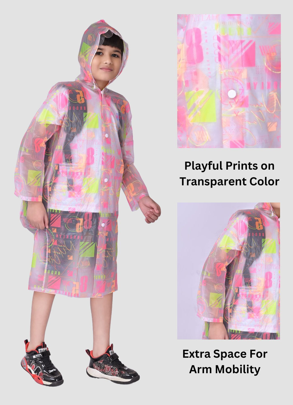 Mars Infiniti Self Design Boys and Girls Raincoat, yellow pink, All Over Print, PVC Plastic
