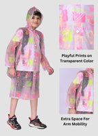 Mars Infiniti Self Design Boys and Girls Raincoat, yellow pink, All Over Print, PVC Plastic