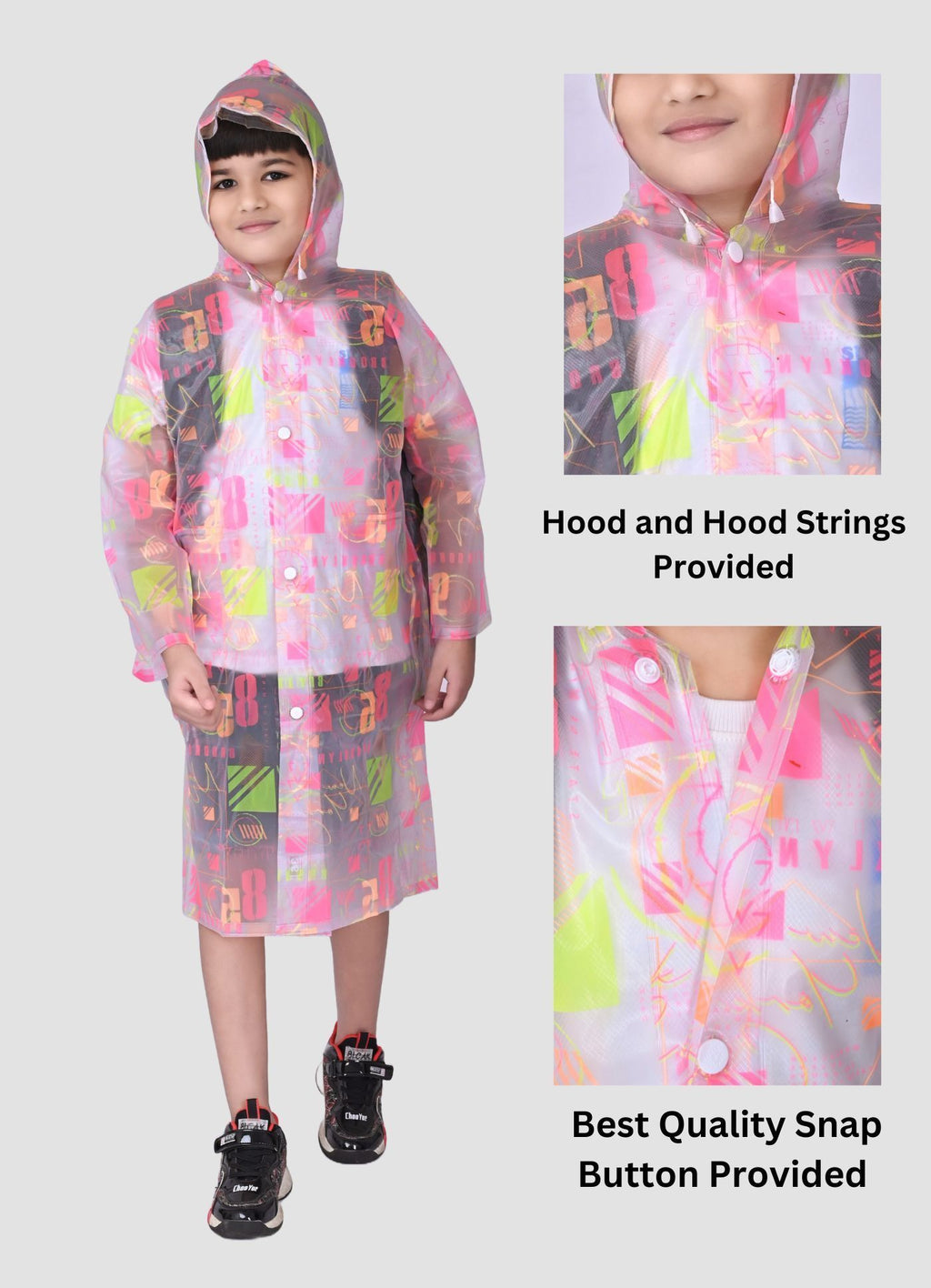 Mars Infiniti Self Design Boys and Girls Raincoat, yellow pink, All Over Print, PVC Plastic