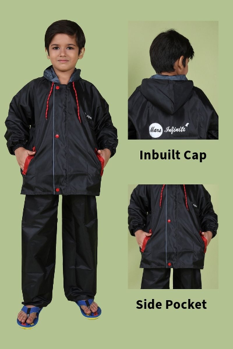 Mars Infiniti Solid Raincoat and Pant Set, Black, Pack of 1, Polyester Raincoat