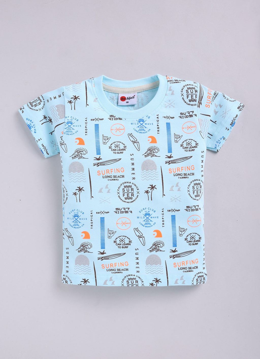 Mars Infiniti Boys Graphic Print Pure Cotton Regular T Shirt (Light Blue, Pack of 1)