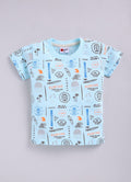 Mars Infiniti Boys Graphic Print Pure Cotton Regular T Shirt (Light Blue, Pack of 1)