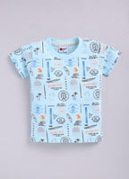 Mars Infiniti Boys Graphic Print Pure Cotton Regular T Shirt (Light Blue, Pack of 1)