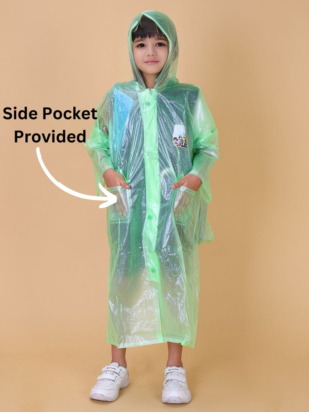Mars Infiniti PVC Plastic Solid Color Girls Raincoat (Green)
