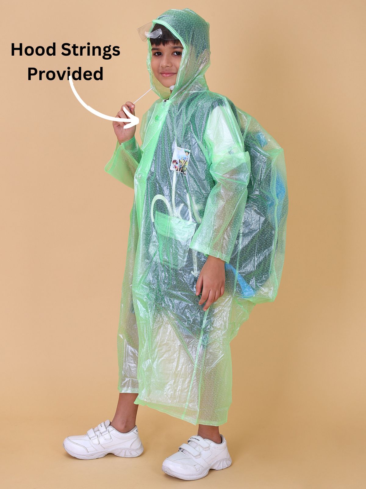 Mars Infiniti PVC Plastic Solid Color Girls Raincoat (Green)