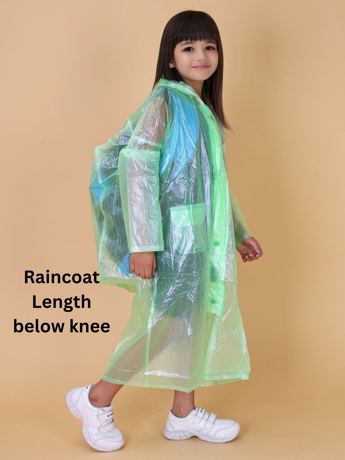 Mars Infiniti PVC Plastic Solid Color Girls Raincoat (Green)