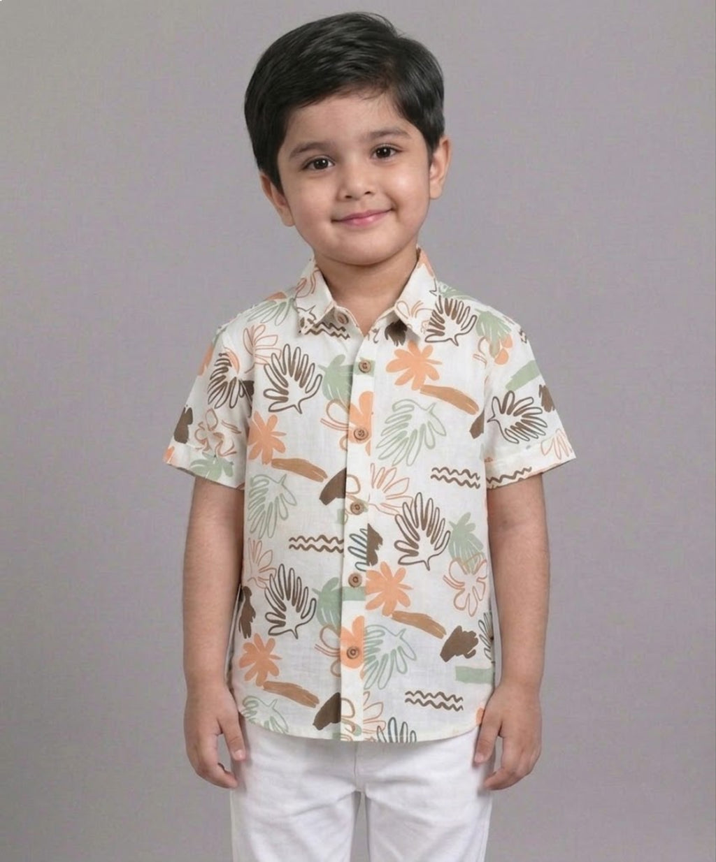 Mars Infiniti Boys All Over Printed Half Sleeves Shirt|Summerwear|Off White, Brown|Pure Cotton|Spread Collar