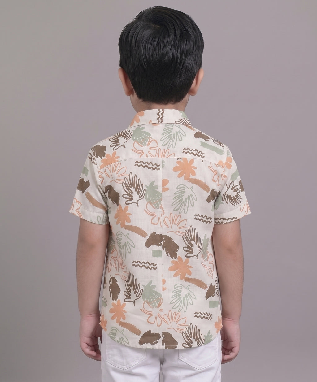 Mars Infiniti Boys All Over Printed Half Sleeves Shirt|Summerwear|Off White, Brown|Pure Cotton|Spread Collar