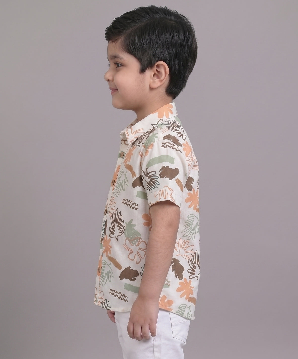 Mars Infiniti Boys All Over Printed Half Sleeves Shirt(Off White, Brown)