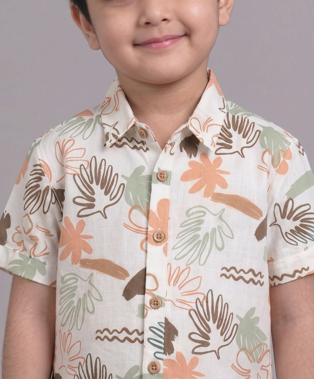Mars Infiniti Boys All Over Printed Half Sleeves Shirt|Summerwear|Off White, Brown|Pure Cotton|Spread Collar