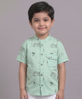 Mars Infiniti Boys All Over Printed Half Sleeves Shirt|Summerwear|Green|Pure Cotton|Mandarin Collar