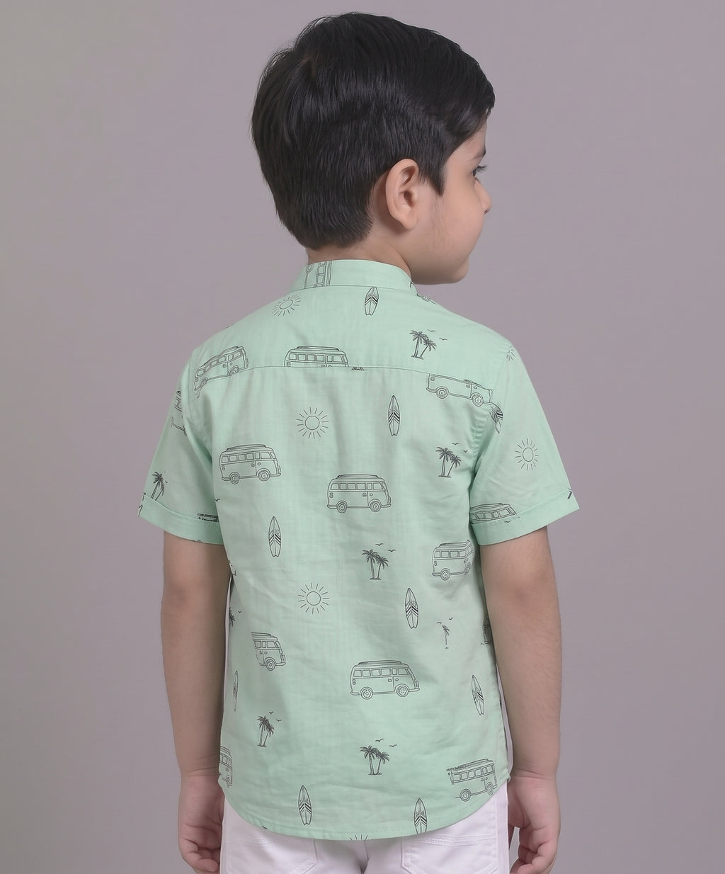 Mars Infiniti Boys All Over Printed Half Sleeves Shirt|Summerwear|Green|Pure Cotton|Mandarin Collar