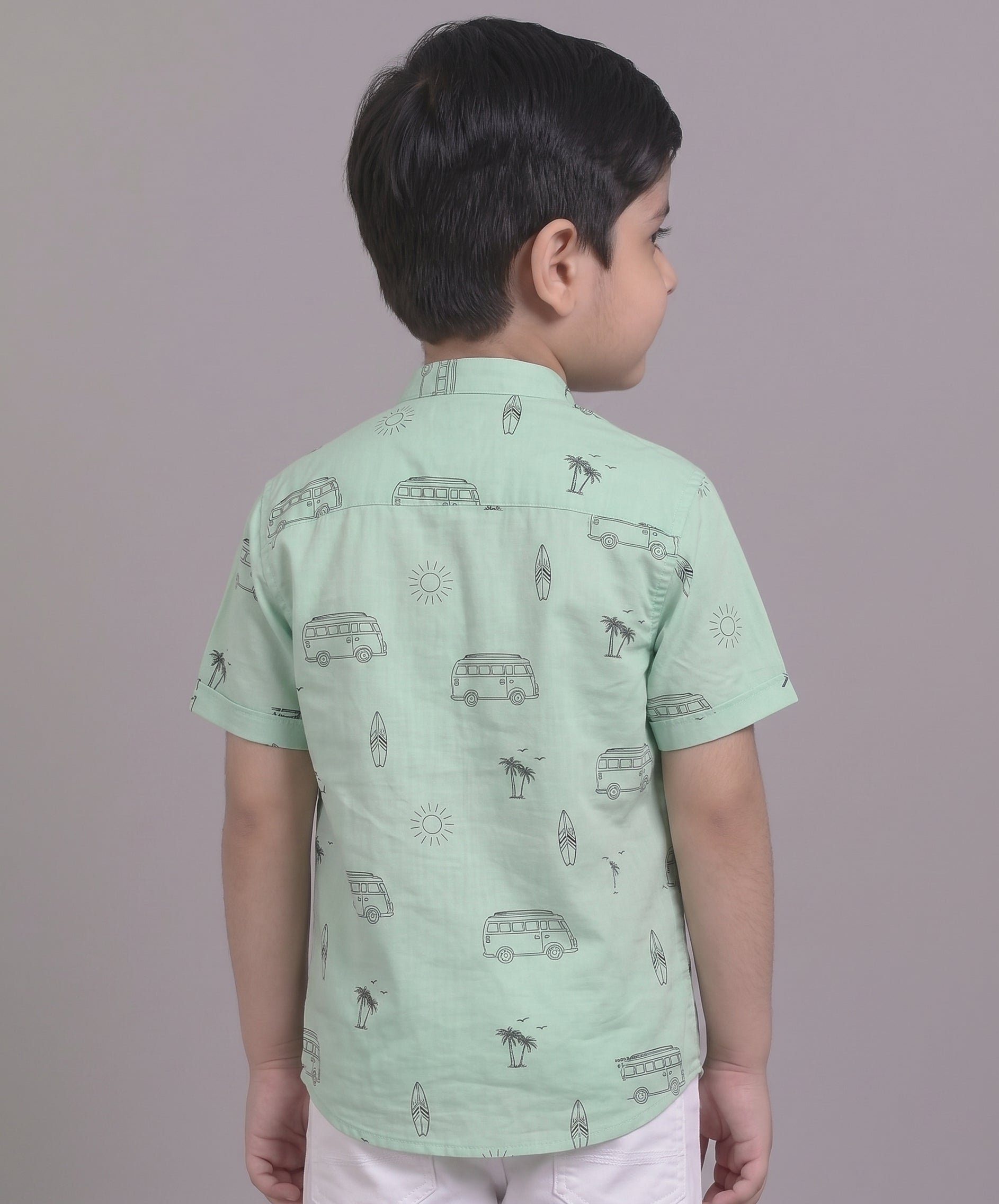 Mars Infiniti Boys All Over Printed Half Sleeves Shirt|Summerwear|Green|Pure Cotton|Mandarin Collar