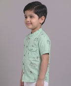 Mars Infiniti Boys All Over Printed Half Sleeves Shirt|Summerwear|Green|Pure Cotton|Mandarin Collar