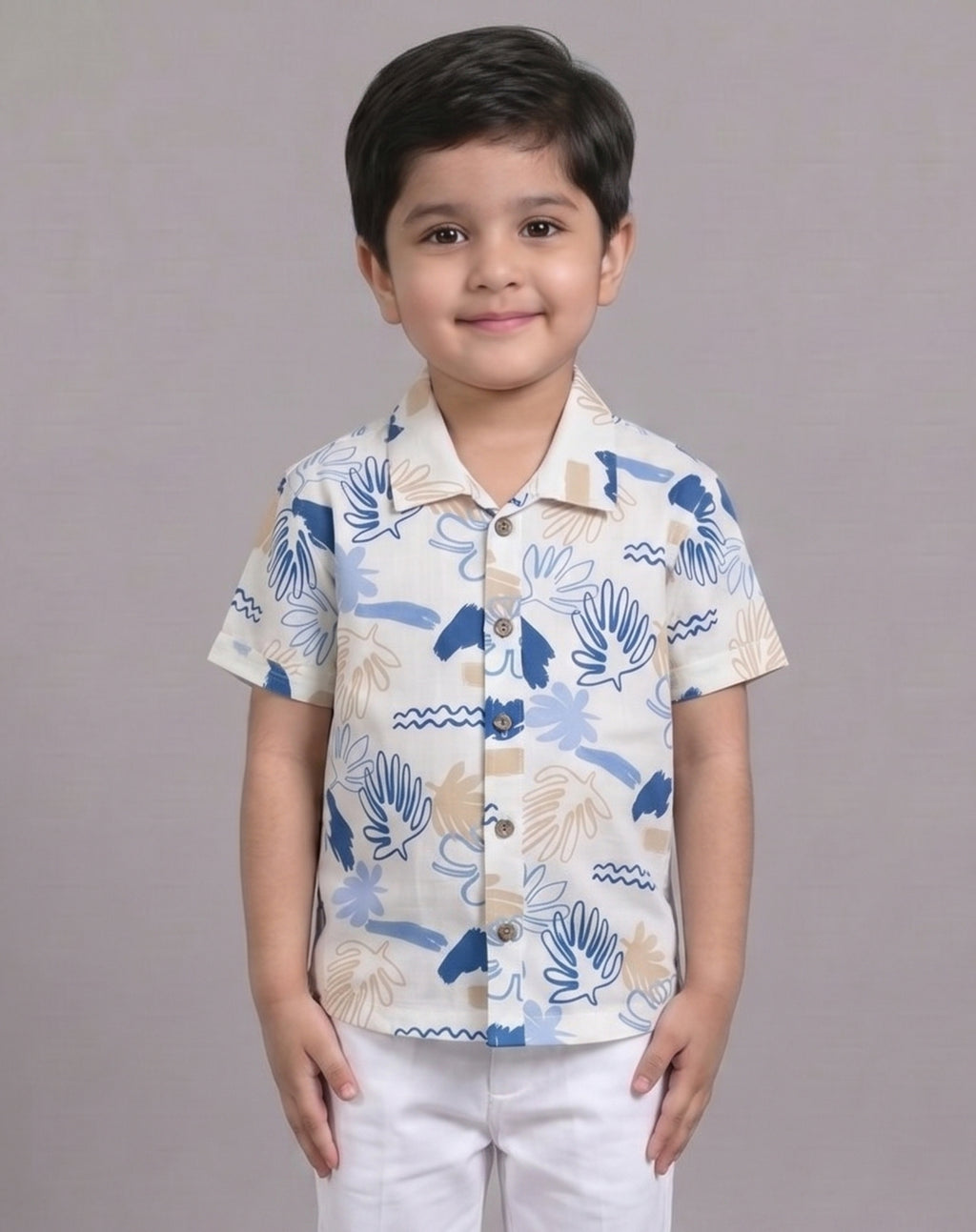 Mars Infiniti Boys All Over Printed Half Sleeves Shirt|Summerwear|Off White, Blue|Pure Cotton|Spread Collar