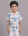 Mars Infiniti Boys All Over Printed Half Sleeves Shirt|Summerwear|Off White, Blue|Pure Cotton|Spread Collar