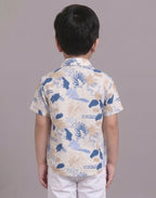 Mars Infiniti Boys All Over Printed Half Sleeves Shirt|Summerwear|Off White, Blue|Pure Cotton|Spread Collar