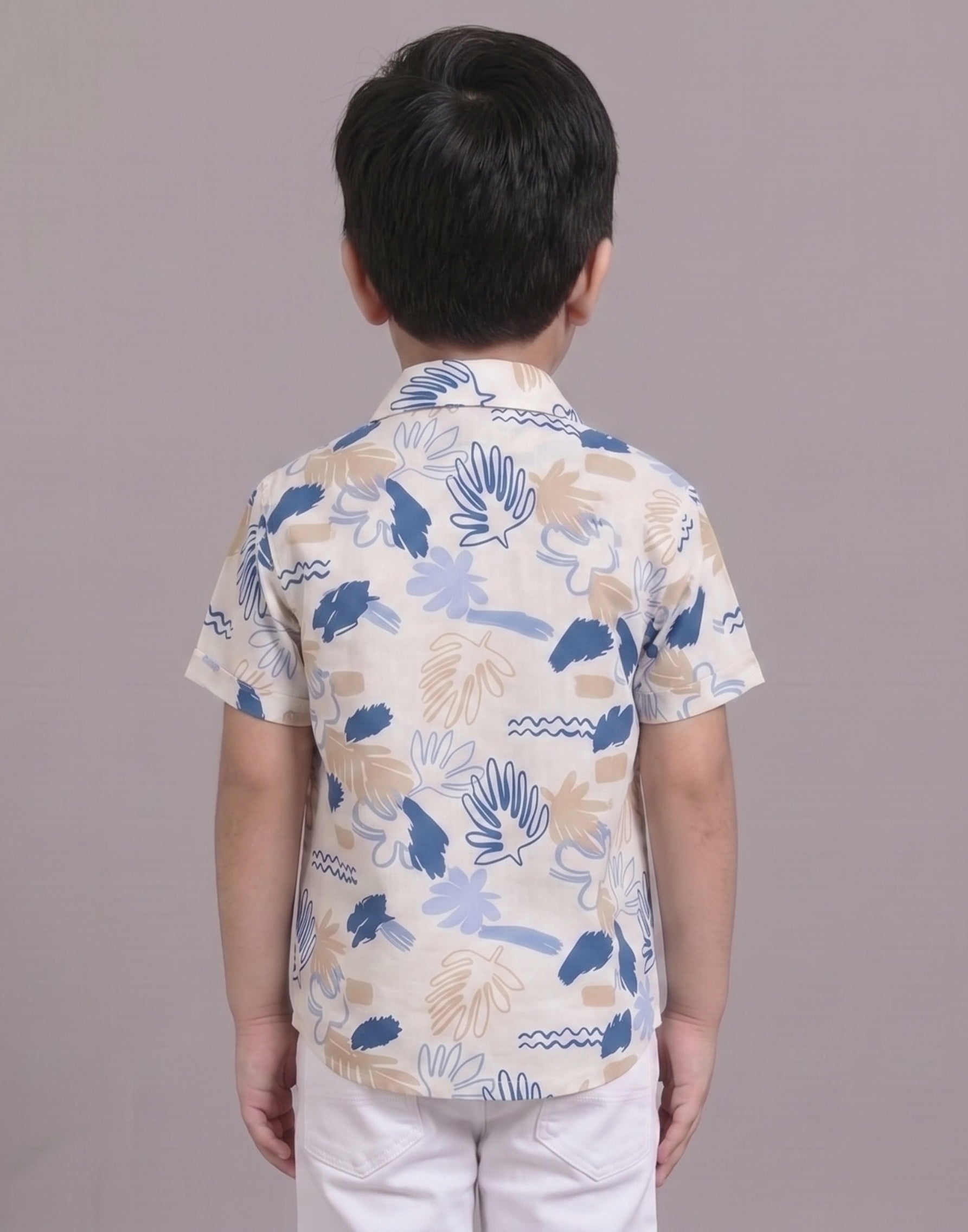 Mars Infiniti Boys All Over Printed Half Sleeves Shirt|Summerwear|Off White, Blue|Pure Cotton|Spread Collar