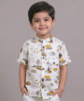 Mars Infiniti Boys All Over Printed Half Sleeves Shirt|Summerwear|White|Pure Cotton|Mandarin Collar
