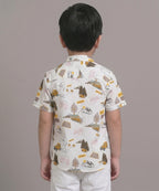 Mars Infiniti Boys All Over Printed Half Sleeves Shirt|Summerwear|White|Pure Cotton|Mandarin Collar