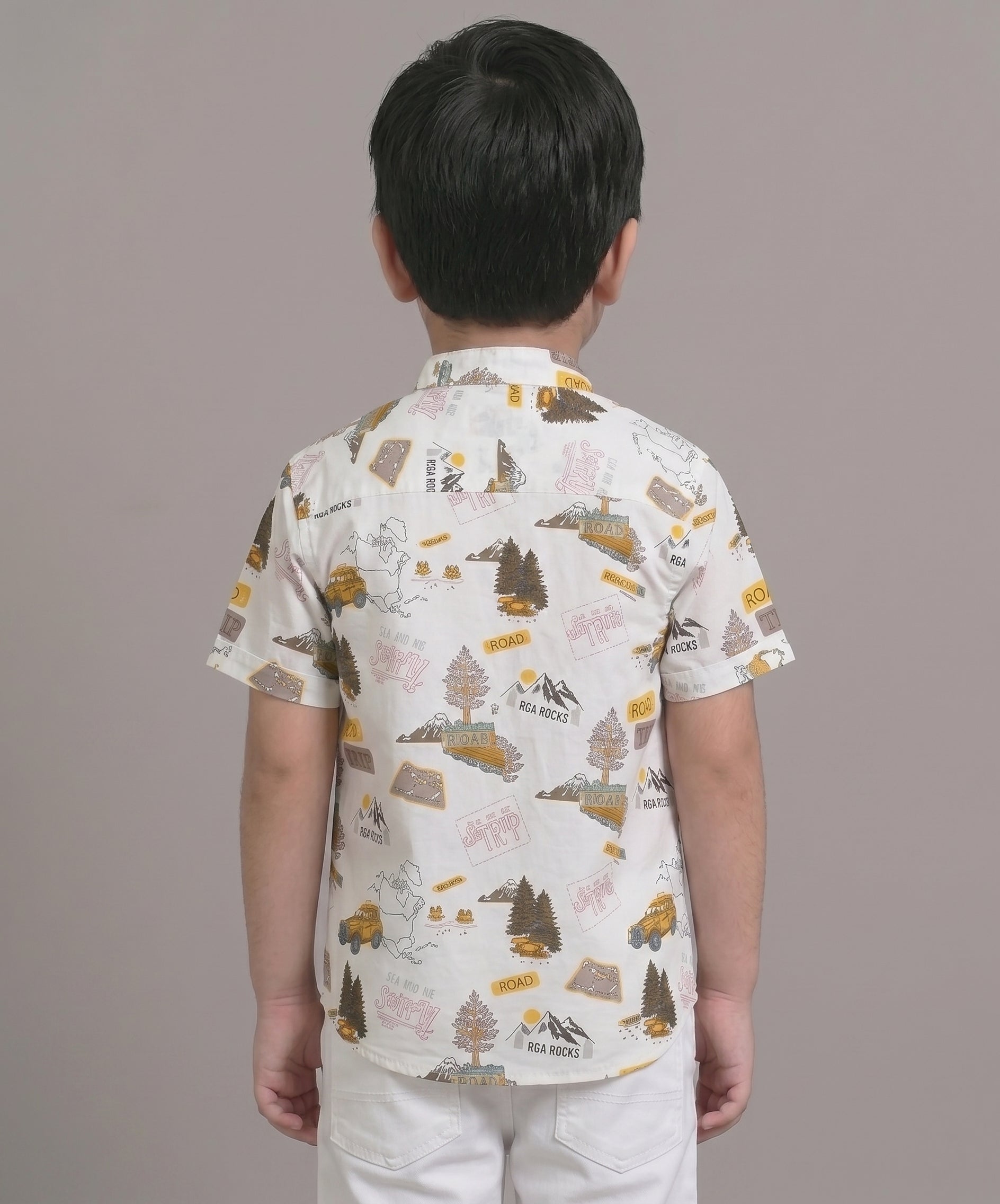 Mars Infiniti Boys All Over Printed Half Sleeves Shirt|Summerwear|White|Pure Cotton|Mandarin Collar