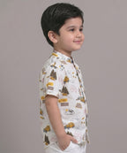 Mars Infiniti Boys All Over Printed Half Sleeves Shirt|Summerwear|White|Pure Cotton|Mandarin Collar