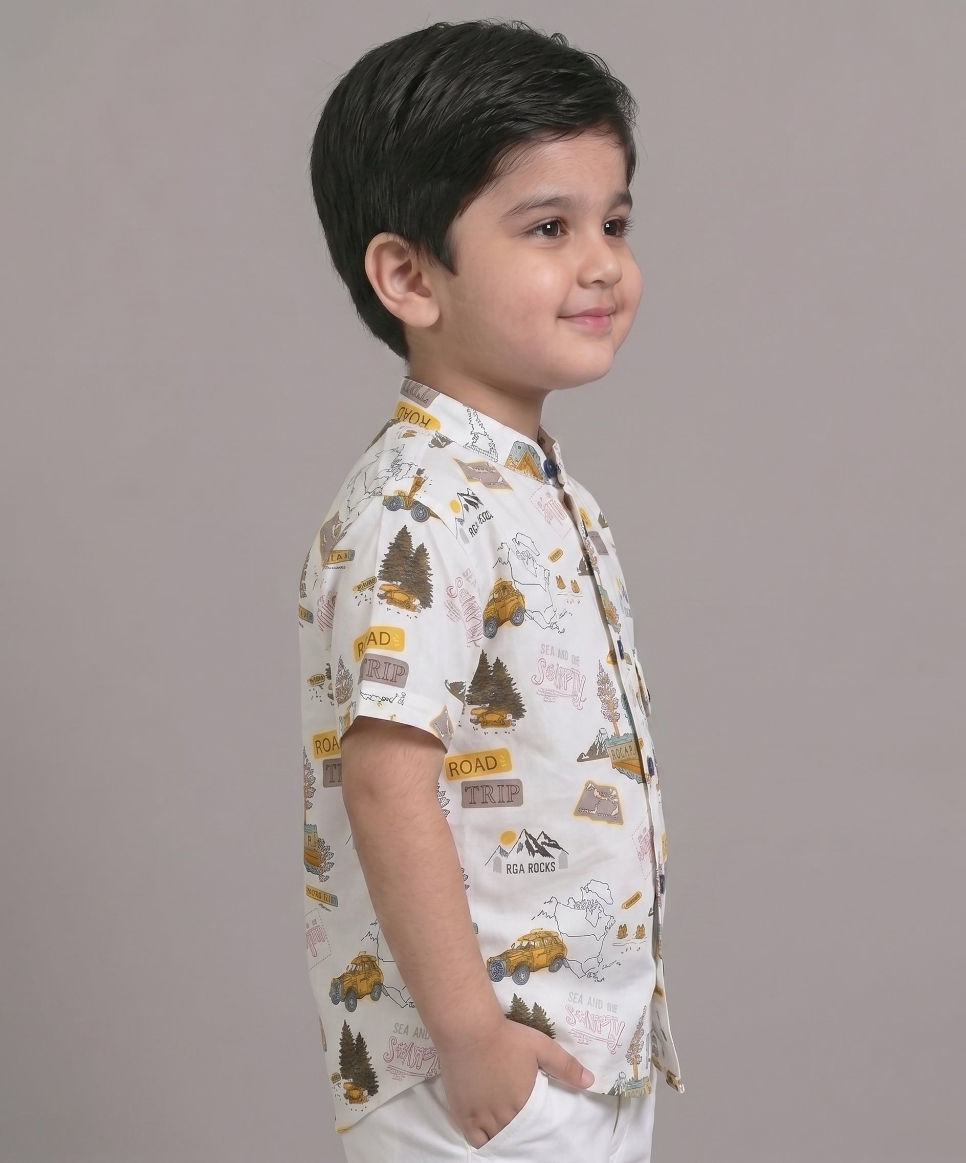 Mars Infiniti Boys All Over Printed Half Sleeves Shirt|Summerwear|White|Pure Cotton|Mandarin Collar