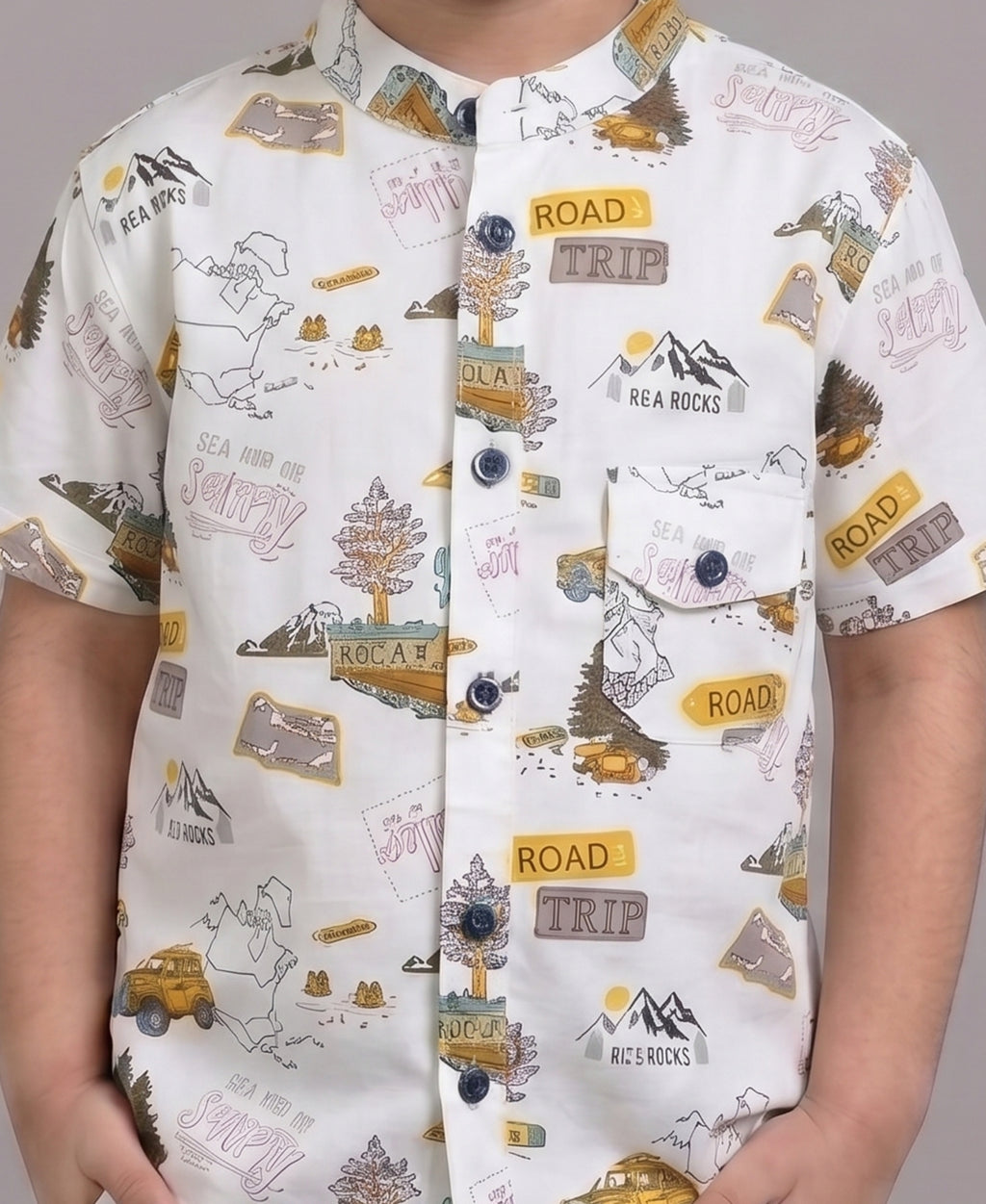 Mars Infiniti Boys All Over Printed Half Sleeves Shirt|Summerwear|White|Pure Cotton|Mandarin Collar