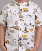 Mars Infiniti Boys All Over Printed Half Sleeves Shirt|Summerwear|White|Pure Cotton|Mandarin Collar