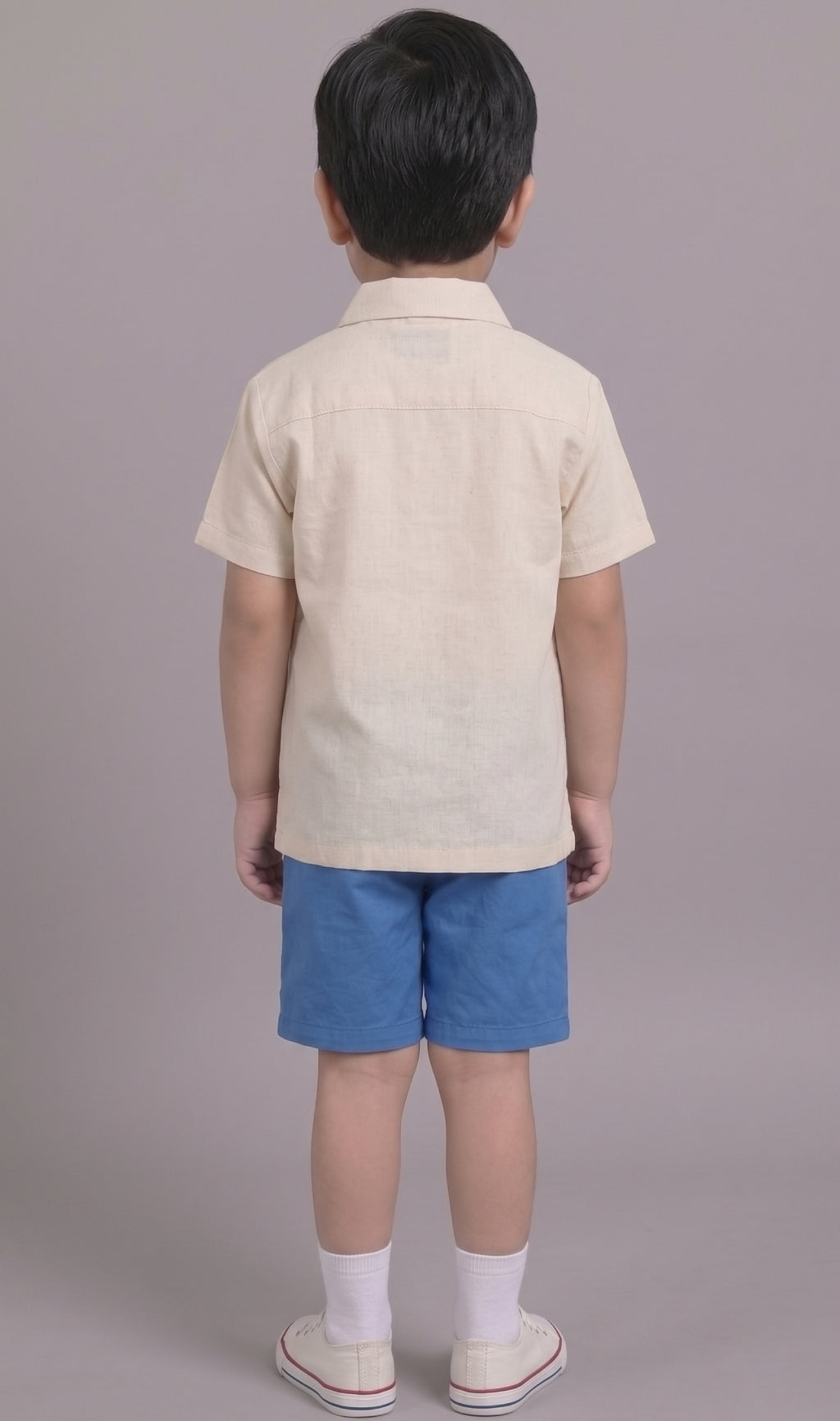 Mars Infiniti Boys Embroided Half Sleeves Shirt and Half Pant Set|Summerwear|Beige, Blue|Linen