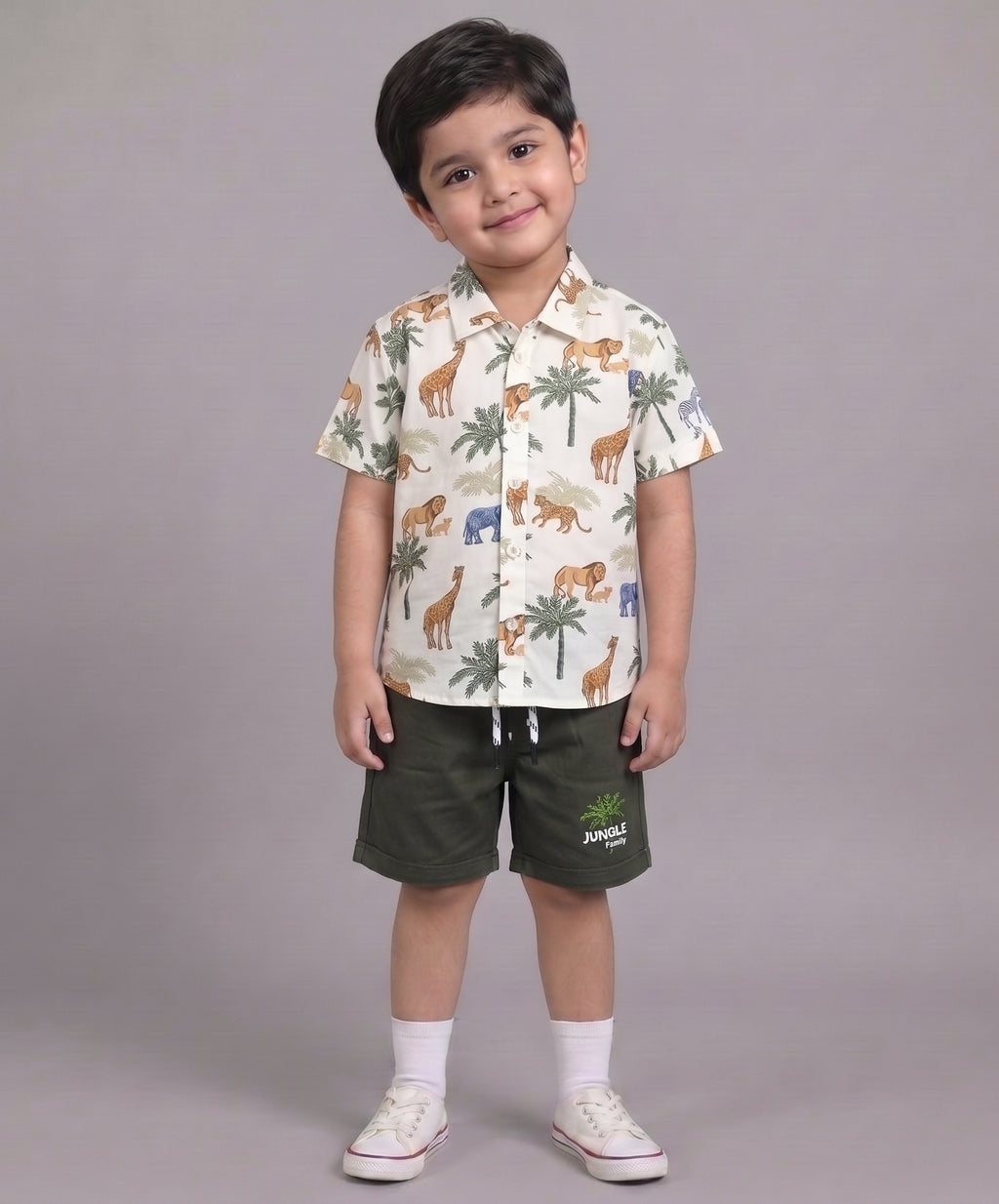 Mars Infiniti Boys All Over Printed Half Sleeves Shirt and Half Pant Set|Summerwear|Green, White|Pure Cotton