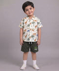 Mars Infiniti Boys All Over Printed Half Sleeves Shirt and Half Pant Set|Summerwear|Green, White|Pure Cotton