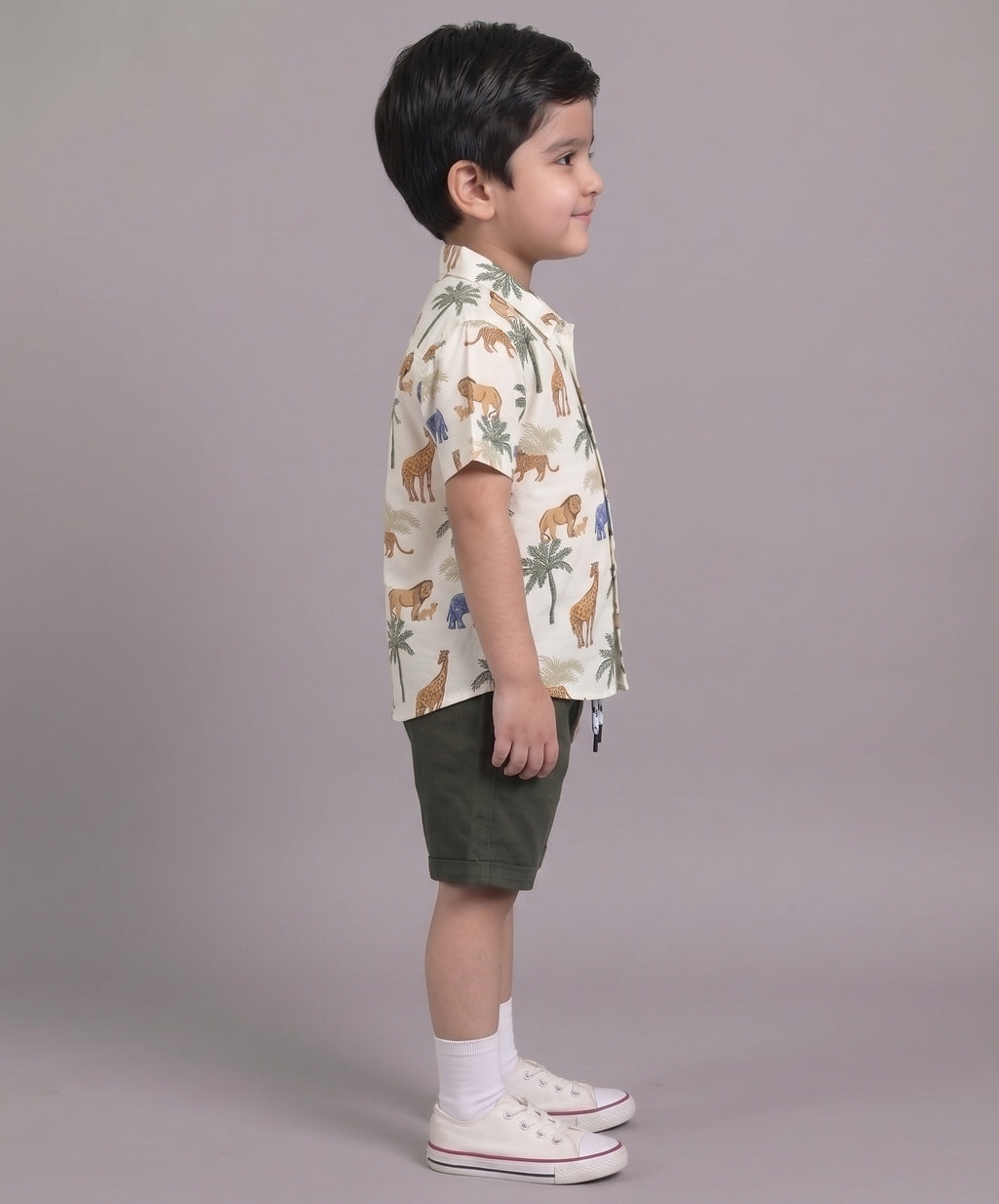 Mars Infiniti Boys All Over Printed Half Sleeves Shirt and Half Pant Set|Summerwear|Green, White|Pure Cotton