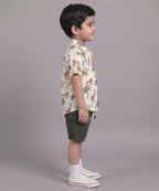 Mars Infiniti Boys All Over Printed Half Sleeves Shirt and Half Pant Set|Summerwear|Green, White|Pure Cotton