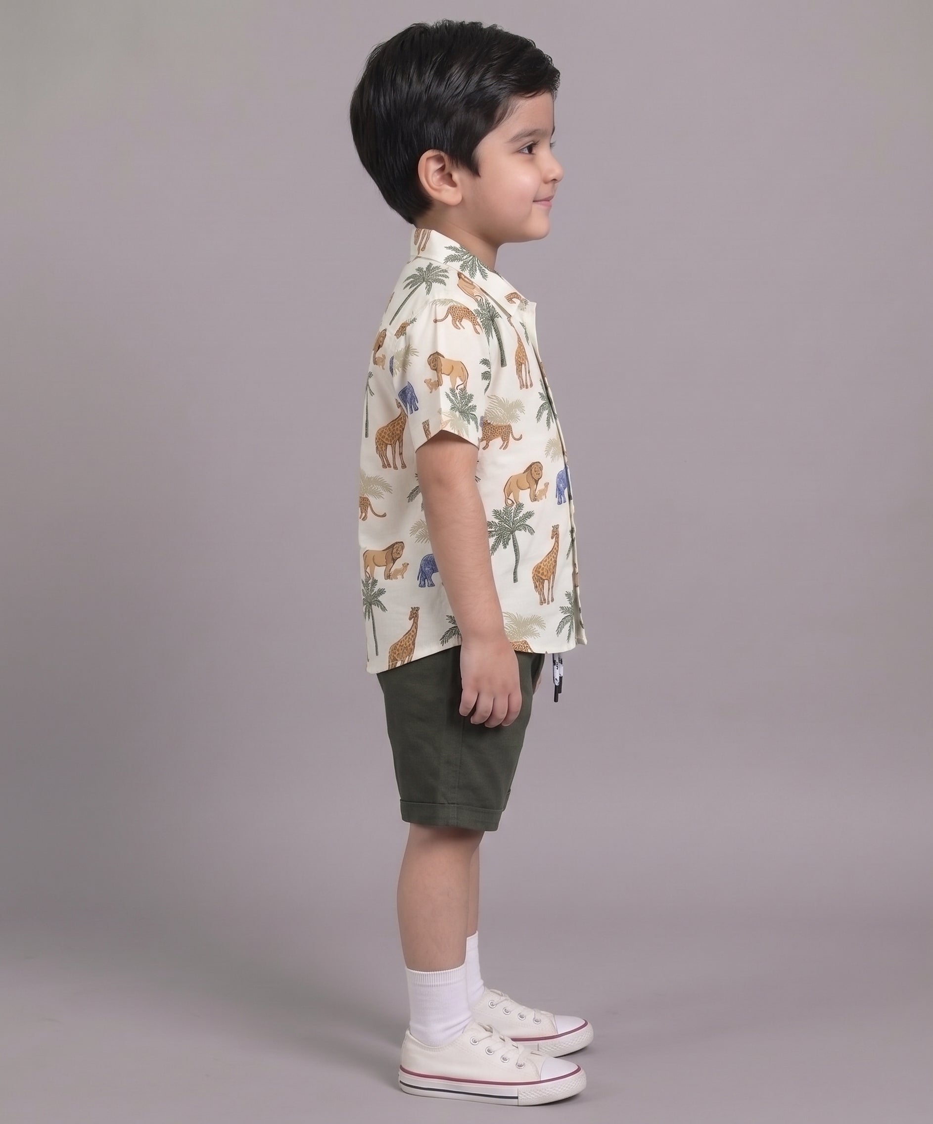 Mars Infiniti Boys All Over Printed Half Sleeves Shirt and Half Pant Set|Summerwear|Green, White|Pure Cotton