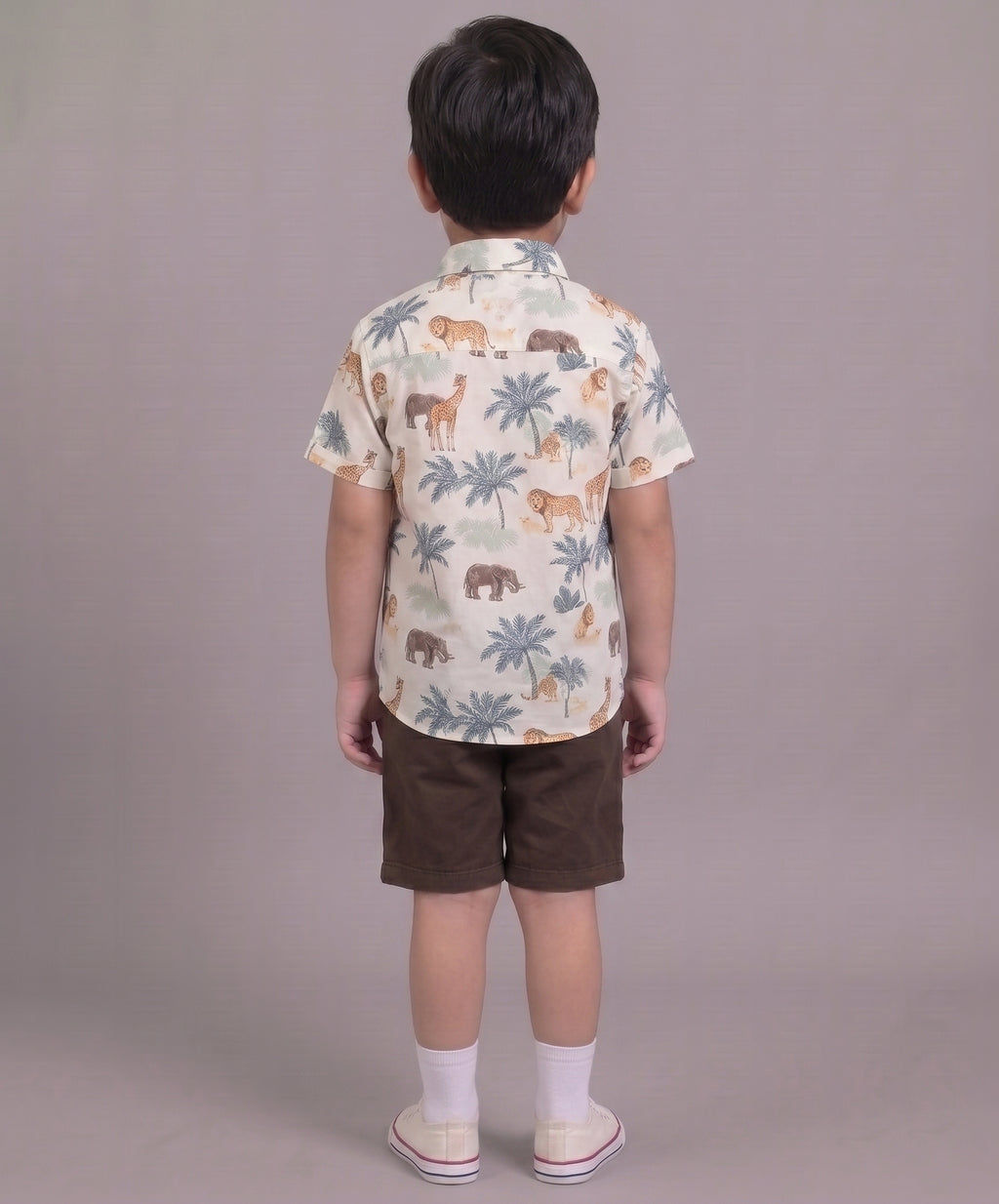 Mars Infiniti Boys All Over Printed Half Sleeves Shirt and Half Pant Set|Summerwear|Brown, White|Pure Cotton