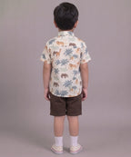 Mars Infiniti Boys All Over Printed Half Sleeves Shirt and Half Pant Set|Summerwear|Brown, White|Pure Cotton