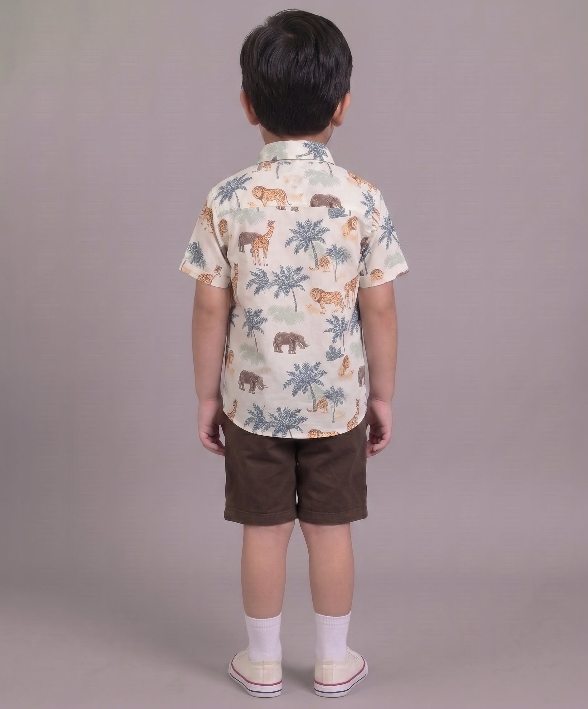 Mars Infiniti Boys All Over Printed Half Sleeves Shirt and Half Pant Set|Summerwear|Brown, White|Pure Cotton