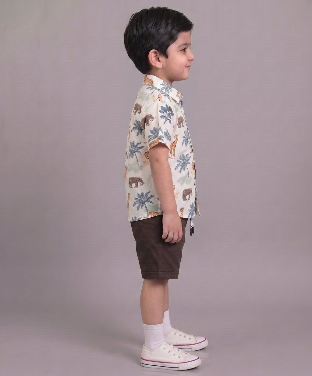 Mars Infiniti Boys All Over Printed Half Sleeves Shirt and Half Pant Set|Summerwear|Brown, White|Pure Cotton