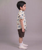 Mars Infiniti Boys All Over Printed Half Sleeves Shirt and Half Pant Set|Summerwear|Brown, White|Pure Cotton