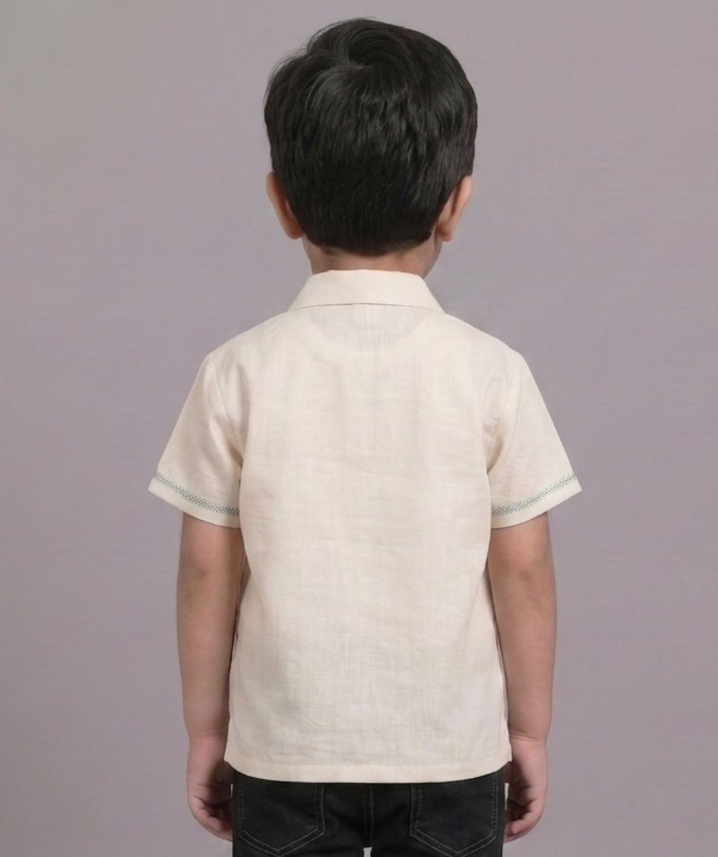 Mars Infiniti Boys All Over Printed Half Sleeves Shirt|Summerwear|Beige|Pure Cotton|Spread Collar