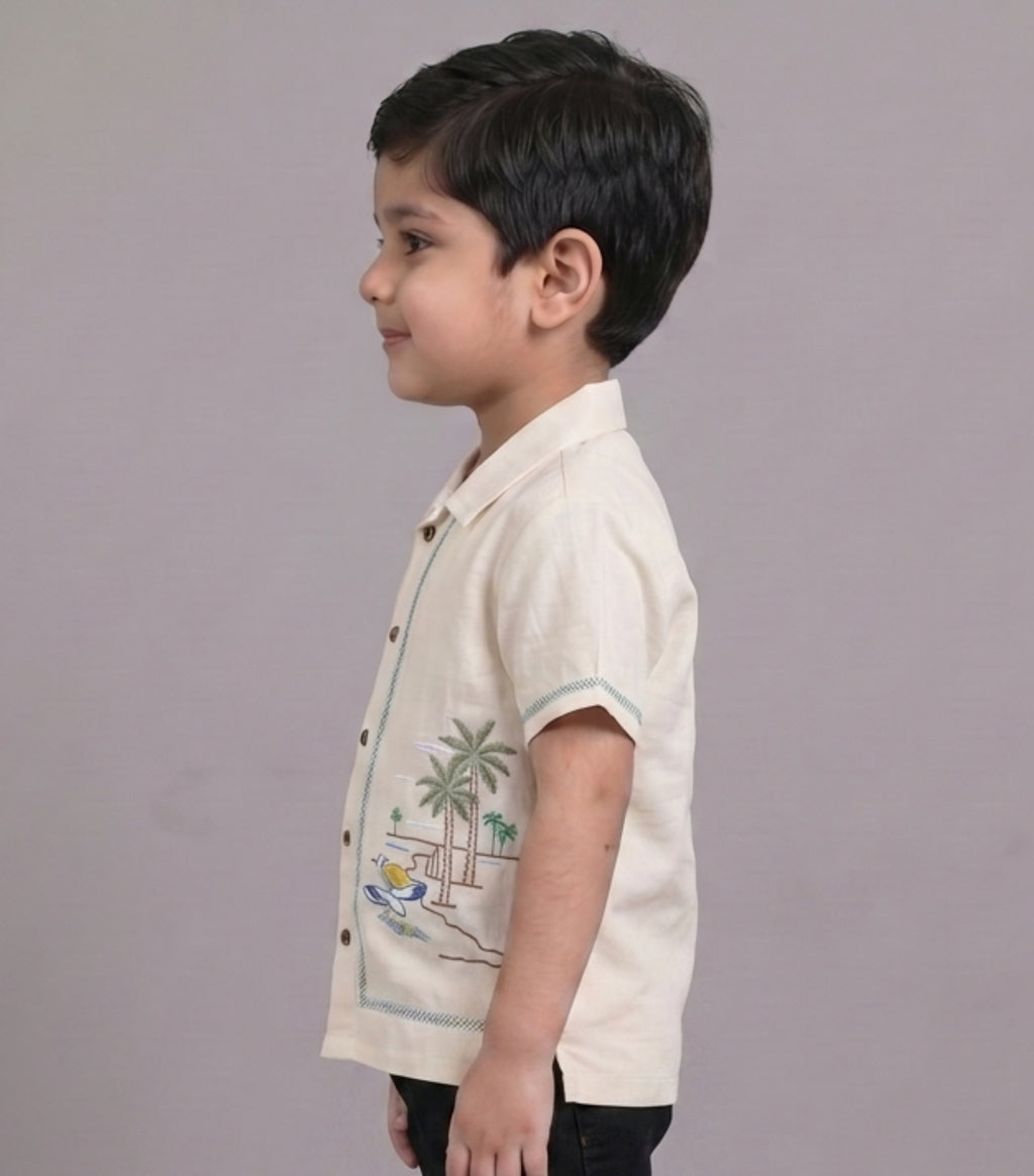 Mars Infiniti Boys All Over Printed Half Sleeves Shirt|Summerwear|Beige|Pure Cotton|Spread Collar