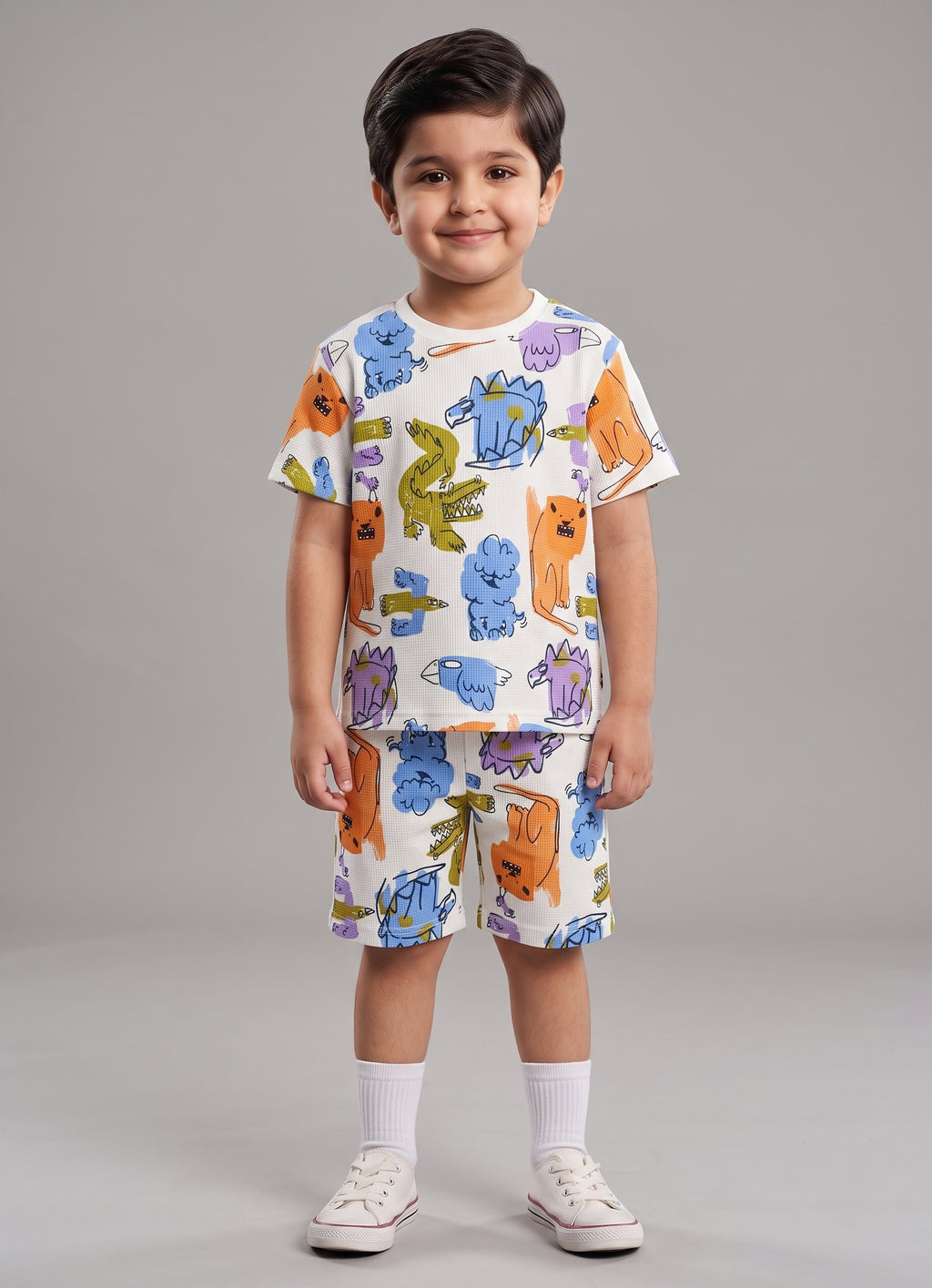 Mars Infiniti Boys All Over Print T-shirt Pant (Orange, White, Pack of 1)