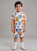 Mars Infiniti Boys All Over Print T-shirt Pant (Orange, White, Pack of 1)